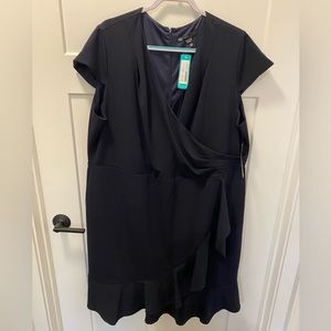 Navy Blue Ruffle Wrap Dress